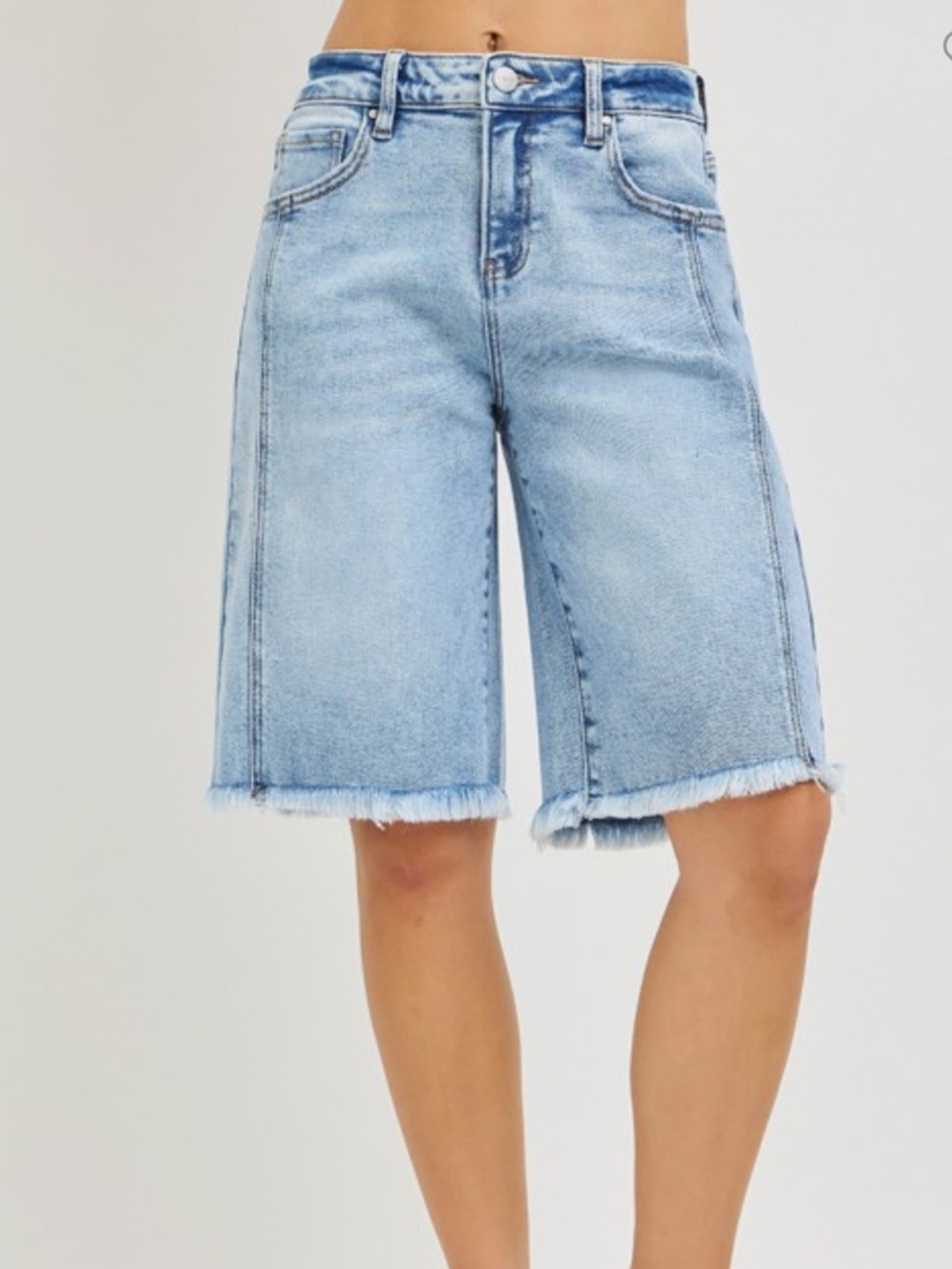 Risen Light Wash Denim Bermuda Shorts - Casual High-Rise Women’s Shorts